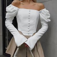 Blusa de mujer, sexy blanca corta con mangas abullonadas, tops elegantes para mujer 2024 - details 6