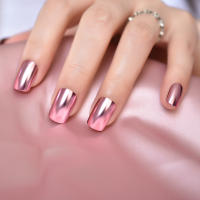 Uñas Postizas Metálicas Rosa Plateado Chrome Punk De Tamaño Medio Corto 24pcs Conjunto De Acrylic Manicure Art Tips Fáciles De Poner Y Quitar - details 1