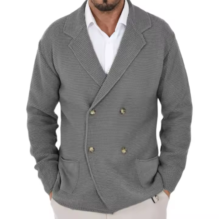 2025 Suéter de punto con doble botón y solapa fina para hombre, chaqueta Tre, ropa de moda de talla grande, otoño e invierno - 1