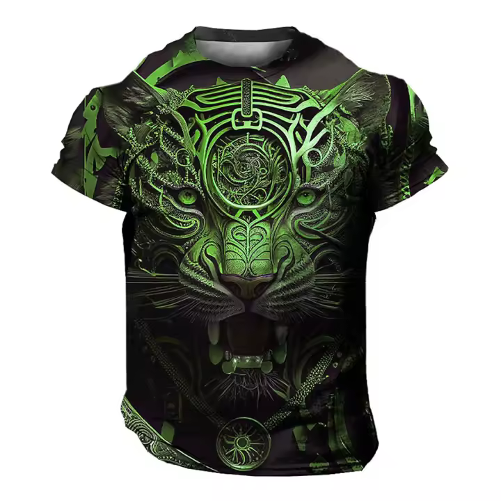 Camiseta 3D de Moda para Hombres Primavera/Verano 21 Manga Corta, Cuello Redondo, Estampado Floral, Material de Poliéster - 1