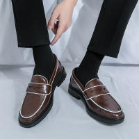 Mocasines de colores británicos para hombre, zapatos informales de tacón bajo con punta redonda de PU, simples y clásicos, de negocios - details 9