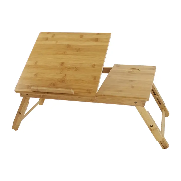 KKTONER-Mesa de Escritorio para Ordenador portátil, con Patas Ajustables, 100% bambú Plegable - 1