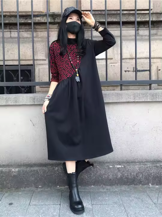 Vestidos holgados de cuello alto para mujer, ropa larga con estampado, informal, Vintage, elegante, Primavera, 2024 - 1