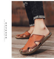 Zapatos de playa de cuero de verano de gran tamaño 2022, sandalias de piel de vaca para exteriores de una palabra, sandalias para hombre - details 14