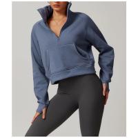 Sudadera de lana para mujer, jersey de cuello alto con media cremallera y bolsillo canguro, ropa deportiva informal suave para invierno - details 4