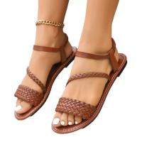 Sandalias planas casuales de mujer de diseño trenzado populares de color marrón zapatos cómodos para el uso diario - details 0