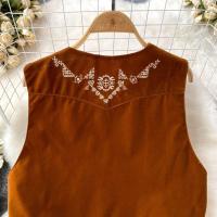 Camiseta bohemia, chaleco de punto sin mangas con cuello en V, moda folk independiente para mujer, retro, Almiti, 2024 - details 10