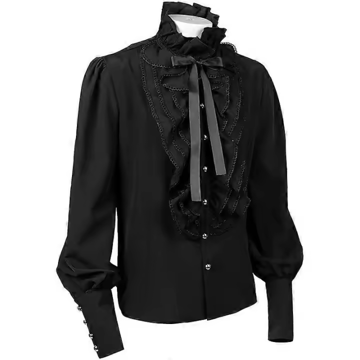 Camisa pirata victoriana gótica medieval renacentista steampunk para hombre X - 1