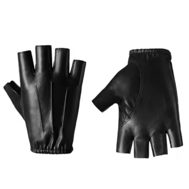 Guantes de cuero PU de medio dedo a la moda, manoplas sin dedos Punk para montar, guantes cortos negros para ciclismo para hombres y mujeres - 1