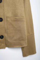 TRAFZA-Chaqueta elegante con efecto de textura de gamuza para mujer, abotonado Chaqueta con bolsillo, cuello redondo, Retro, a la moda - details 6