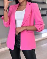 Chaqueta elegante de manga larga para mujer, traje de Color sólido, cuello, otoño - details 6