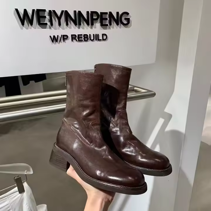 Nuevas botas finas de suela gruesa con cremallera de contracción lavadas botas cortas - 1