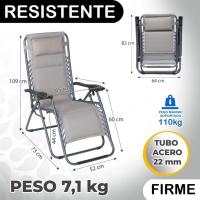 2 sillas Gravedad Cero Camping jardín y terraza, reclinables, Bloqueo de Seguridad, Estructura Acero Gris y Asiento Lona Oxford poliéster 3D Beige - details 1