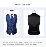 Chaleco de seda verde oscuro para hombre, vestido liso elegante, chaqueta sin mangas, 4 piezas, gemelos Hanky, traje de cachemira, chaleco, regalo de boda, corbata alta - details 17