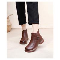 Botas de cuero para mujer Botas de invierno de moda para mujer Zapatos de tacón bajo cálidos y antideslizantes para mujer - details 7