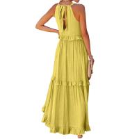 Vestido De Camisola Para Mujer Estilo Europeo Y Americano Verano Nuevo Con Aros Largo Y Volante Sin Mangas Cuello En V Vestido Largo - details 35
