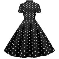 Polka dot print women summer short sleeve striped bow elegant vintage 50s party dress - details 4
