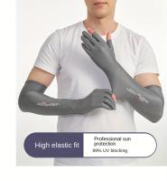Mangas de protección solar de fibra para hombre verano, 100% spandex de alto estiramiento de color sólido, guantes de deportes al aire libre antideslizantes de refrigeración, cubiertas de dos dedos para ciclismo, pesca, conducción, uso de teléfono - details 0