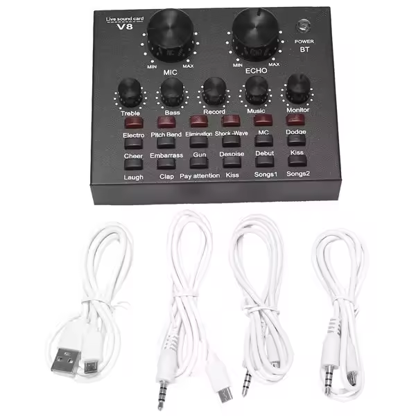 Tarjeta de sonido V8, interfaz externa, Usb, micrófono en vivo, función Bluetooth - 1