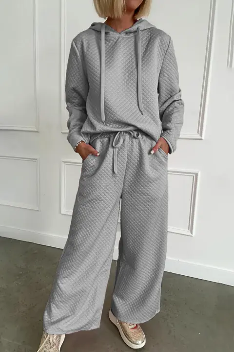 Elrachen Conjunto de pantalones de pierna ancha y sudadera con capucha y cordón de color gris liso para mujer, gris, tallas S-XL - 1