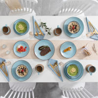 VANCASSO-vajilla de cerámica de la serie MODA, juego de vajilla de gres azul con plato de cena, plato de postre, cuencos y tazas, 16 piezas - details 3