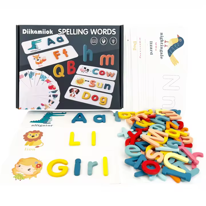 Alfabeto Inglés de madera, juguetes educativos de aprendizaje de palabras de ortografía para niños, juegos de rompecabezas - 1