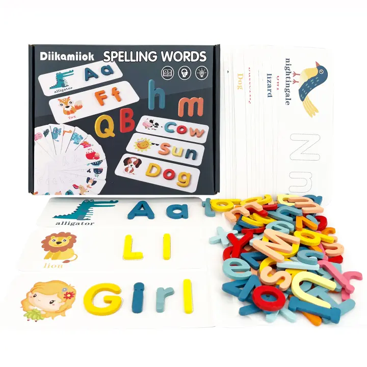 Alfabeto Inglés de madera, juguetes educativos de aprendizaje de palabras de ortografía para niños, juegos de rompecabezas - 1