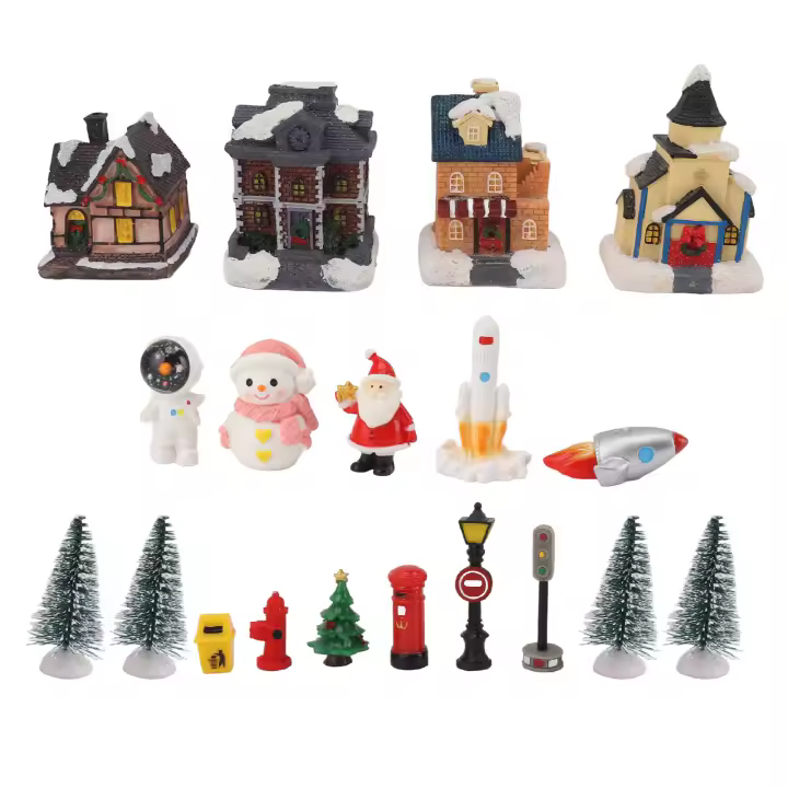 Conjuntos de pueblo navideño iluminados con figuras de resina, 80mah, exquisito conjunto de ciudad navideña, adorno para habitación interior - 1