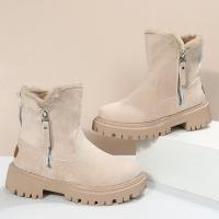 Botas de invierno de las mujeres de moda, zapatos de algodón cálidos y gruesos, forro de agarre a mitad de la pantorrilla, las mujeres de una sola pieza de invierno botas de ante tobillo - details 5
