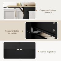 Cocina con ala abatible Carrito de cocina Mueble auxiliar de cocina con ruedas 2 puertas Cajón Especiero Toallero y estante ajustable 106x42x87 cm Negro y Roble - details 7