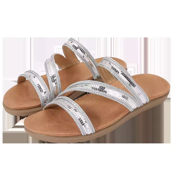 Sandalia grande hueco fondo plano agua diamante arrastrando sandalias viento bordado cómodos zapatos de mujer verano - 1