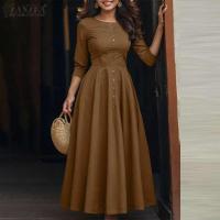 -Vestido de verano de primavera, fiesta de manga larga a la moda para mujer, bata hasta la rodilla con botones lisos, elegante e informal - details 2