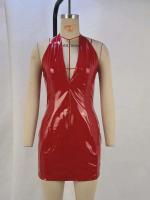 PU charol cuello en V profundo cintura ceñida ajustado ceñido al cuerpo mujeres sin mangas flaco Mini vestido de noche fiesta Club - details 4
