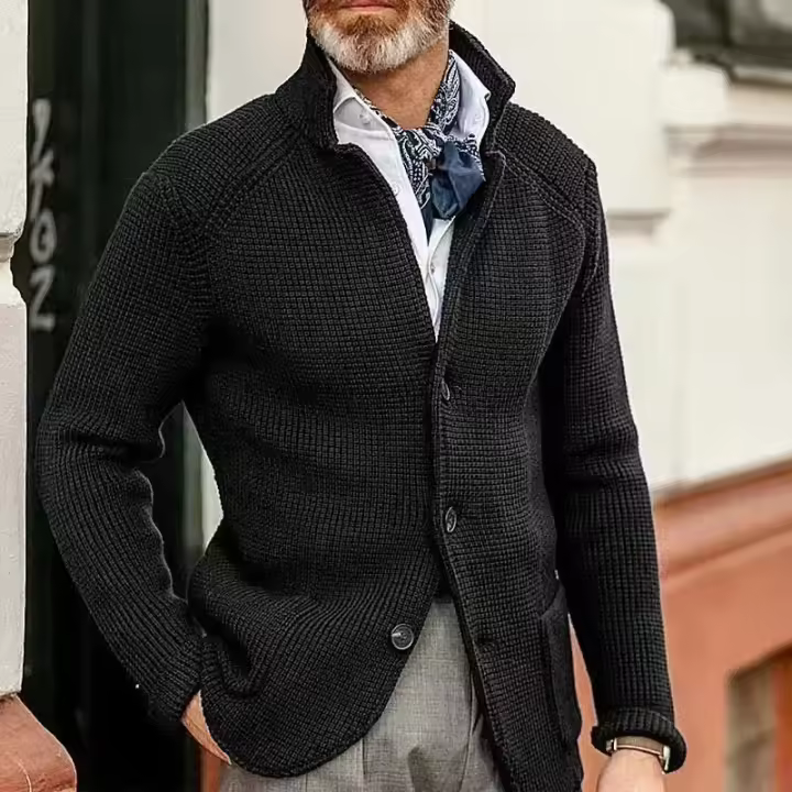Suéter de lana gruesa para hombre, chaqueta de punto con cuello en H y manga G de color sólido para otoño e invierno - 1