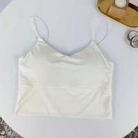 Tops cortos sexis para mujer, sujetador deportivo de seda helada para verano, chaleco con tirantes finos, Top para mujer, sujetador incorporado, camisola sin mangas con hombros descubiertos - details 6