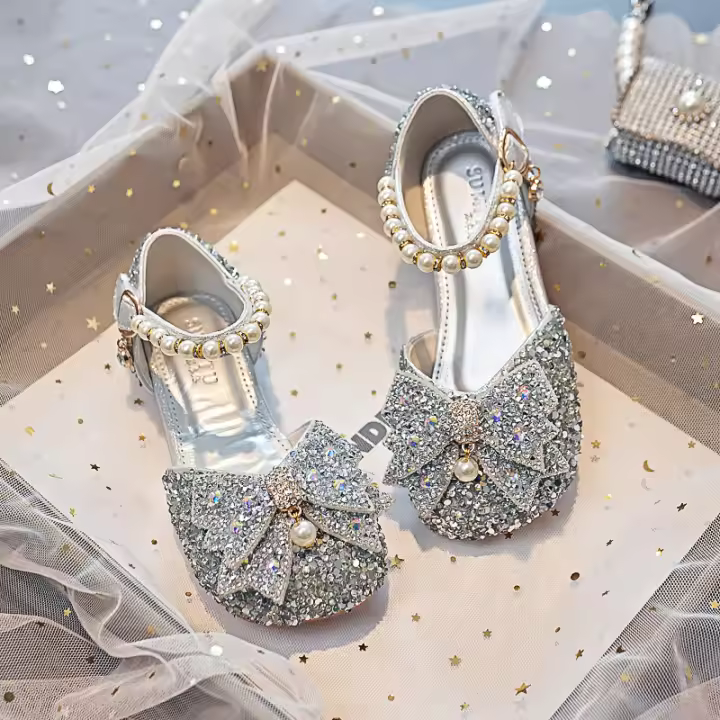 Zapatos de princesa de cristal plano para niños, modelo de anfitrión de escenario de actuación, compañero de clase de pasarela - 1