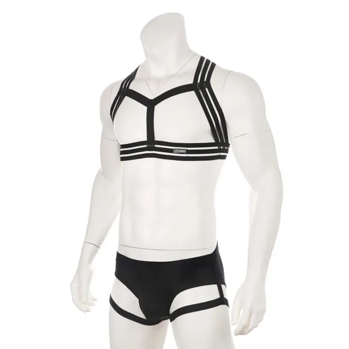 Ropa de dormir Sexy para hombre, arnés erótico para el cuello, disfraz fetiche de coqueteo, ahuecado, Halter con correas para las piernas, conjunto de calzoncillos - 1