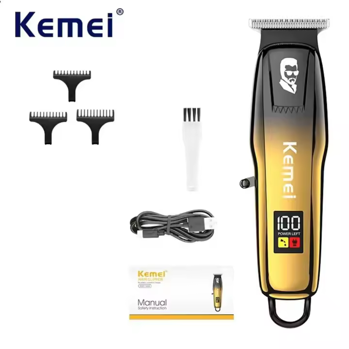 Kemei-cortadora de pelo profesional para hombre, cortadora de barba, cortapelos, inalámbrica, recargable, acabado Máquina para cortar cabello, Kit de aseo - 1