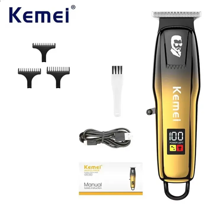 Kemei-cortadora de pelo profesional para hombre, cortadora de barba, cortapelos, inalámbrica, recargable, acabado Máquina para cortar cabello, Kit de aseo - 1