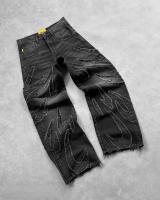 Vintage Hip Hop Loose Y2k Jeans Hombre,Harajuku bordado pantalones de mezclilla,Pantalones de piel recortada divididos,Pantalones casuales punk para las mujeres - details 7