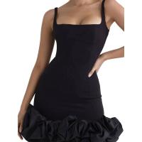 Tirantes finos de fiesta formal para mujer, color sólido con dobladillo plisado y volantes, sin mangas, tubo/columna, vestido de novia - details 6
