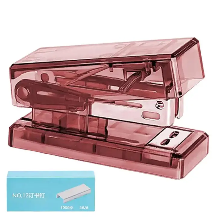 Mini grapadora con grapas transparente, pedido de libros Flexible que ahorra trabajo, carpeta de plástico de tamaño Mini, grapadora de escritorio, útiles escolares - 1