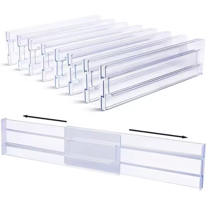 Separadores de cajones ajustables trasparentes, organizadores de cajones DIY fáciles de montar, herramientas de separadores de cajones de plástico de alta expansión - 1