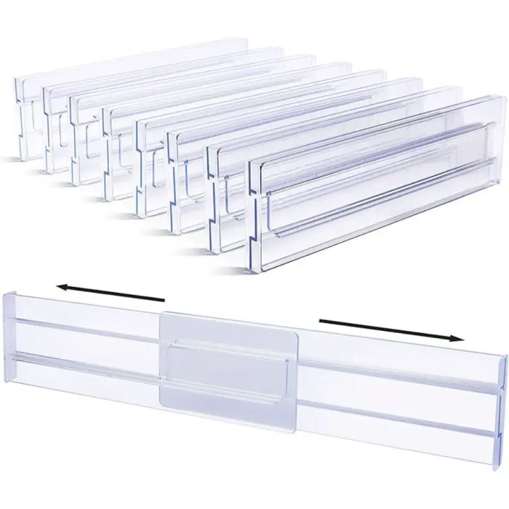Separadores de cajones ajustables trasparentes, organizadores de cajones DIY fáciles de montar, herramientas de separadores de cajones de plástico de alta expansión - 1