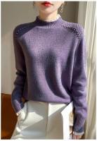 Suéter de cuello semialto para mujer, Otoño/Invierno, lana fina hilada, informal, tejido con cuentas para uñas, Tops, blusa de encaje splicieng versátil - details 10