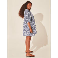 Vestido corto de vacaciones de playa de rayón informal suelto con lazo floral para mujer de moda de verano - details 34