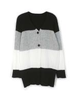Abrigo tipo cárdigan largo estilo bohemio a rayas con mangas tipo suéter para mujer - details 2