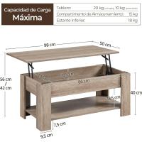 Mesa de Café Elevable y Extensible con Revistero 98x50x(41,8-56) cm Mueble para Sala de Estar y Comedor - details 29