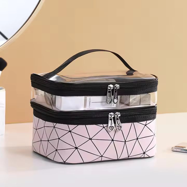 Bolsas de maquillaje de doble capa, estuches de cosméticos de viaje, organizador de maquillaje - 1