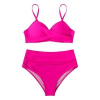 Conjunto de Bikini Sexy de dos piezas para mujer, ropa de playa Unicolor con realce, Tr de verano, Bikini Triangular, baño Ba de cintura, 2024 - details 35